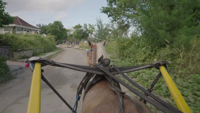 POV Riding a Carriage Horse as a Transportation in Gili Trawangan Island Indonesia