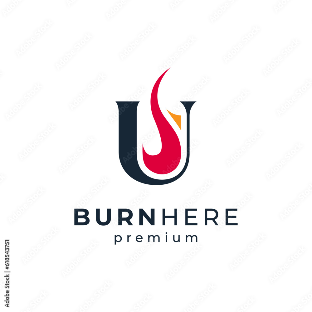 Wall mural letter U with fire logo design template