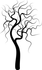 Silhouette dead tree with swirl branches around.