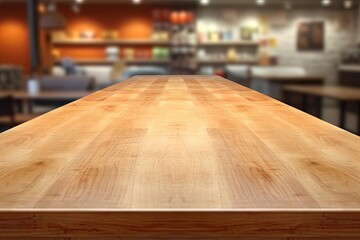 wooden counter or table in supermarket Generative AI