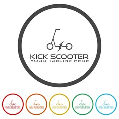 Kick scooter logo template. Set icons in color circle buttons