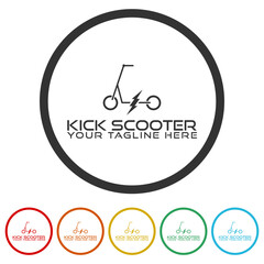 Kick scooter logo template. Set icons in color circle buttons