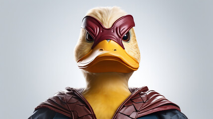 A duck wearing a superhero mask ready to fight crime. Generative AI.
