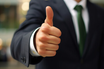 Success and approval: Close-up of a businessman giving a thumbs-up gesture Generative AI