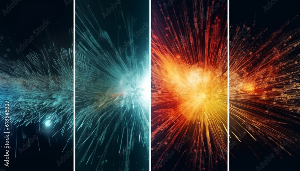 Wall mural glowing multi colored galaxy exploding in abstract motion generated by ai