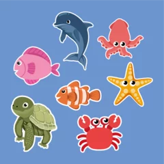 Printed roller blinds Sea life set of sea animals