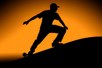 Fototapeta na wymiar Black silhouette of skateboarder.AI generated