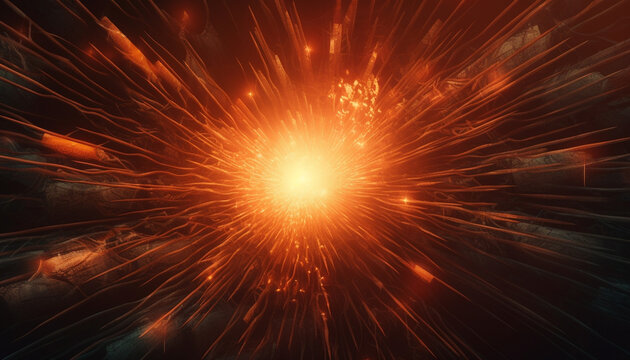 Glowing star igniting abstract galaxy backdrop generated by AI