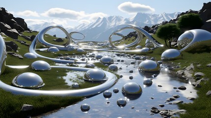 abstract 3d rendered illustration of liquid mercury in nature 