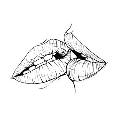 couple kissing lips sketch vector illustration line art