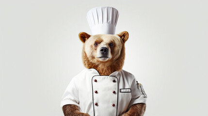 A bear wearing a chefs apron. Generative AI.