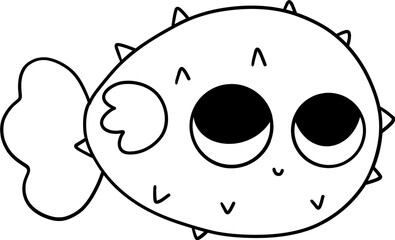cute puffer fish outline, Underwater sea life, ocean creatures clipart