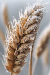 A close up of a frozen ice cold wheat and grain, generative ai