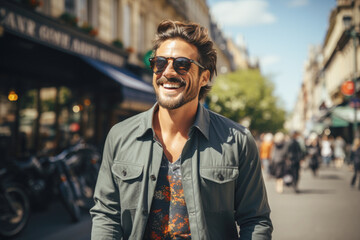 Portrait of a attractive smiling man standing on the city street  - Powered by Adobe