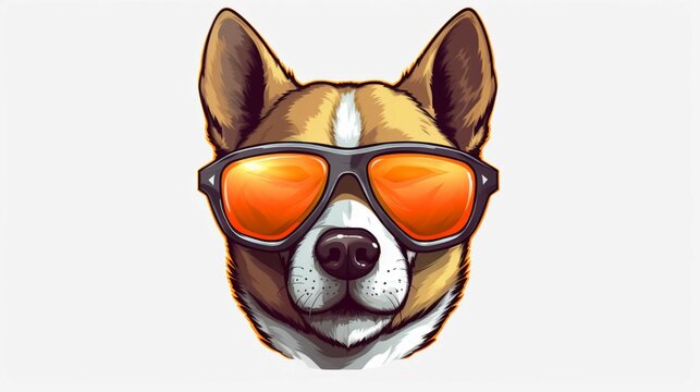 Dog cartoon sticker dog wearing sunglasses.Generative AI