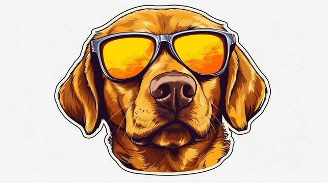 Naklejka Dog cartoon sticker dog wearing sunglasses.Generative AI