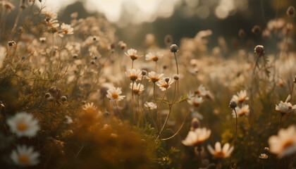 Yellow daisy blossom in soft summer sunlight generated by AI