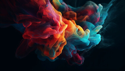 Vibrant colors mixing in futuristic fractal explosion generated by AI