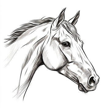 horse head pencil sketch isolated on white background