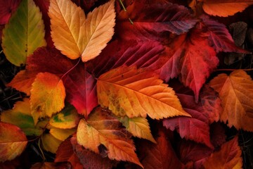 Naklejka na ściany i meble Autumn leaves with warm and rich colors. Generative ai