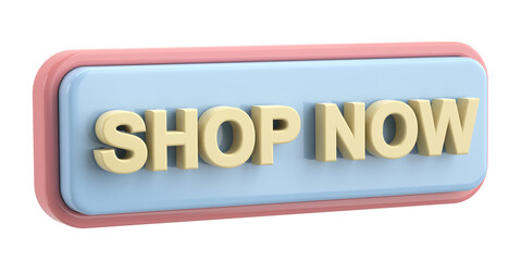 Shop now button. 3D illustration.
