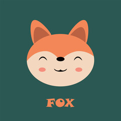 Fox cartoon.  Vector illustration for nursery, poster, birthday greeting cards, baby shower, textile fabric