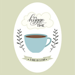 Isolated coffee cup with leaves Hygge time concept Vector