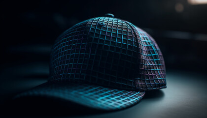 Men fashion cap glows in dark backdrop generated by AI