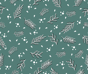 Seamless Pattern on blue background Tropical leafy botanical illustration tropical, jungle and aesthetic