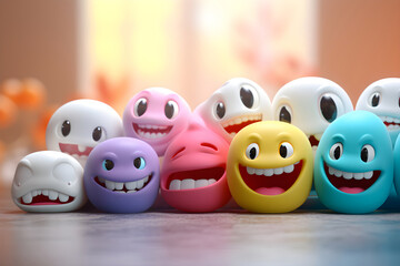 Happy smile faces, emoticons, colorful and cheerful.