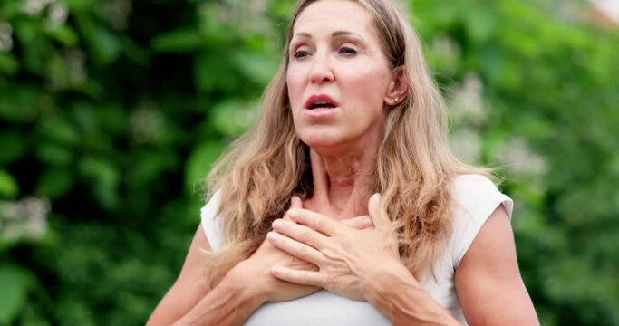 Woman Heimlich Maneuver. Illness Pain