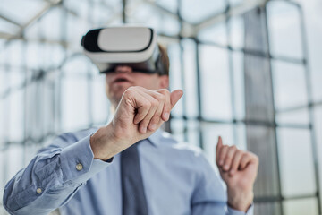 businessman in virtual reality headset in the office