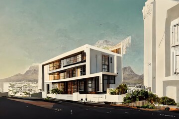 illustrative Cape Town architecture elevation realistic drawing detailed drawing sharpen details film lighting lightroom cinematography 
