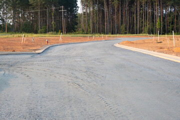 Flat road gravel subbase in new construction residential subdivision