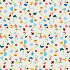 Seamless cartoon floral vector pattern