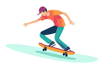 Skateboard Illustration with Skateboarders Jump using Board on Springboard in Skatepark.AI generated