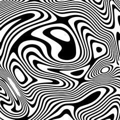 ABSTRACT ILLUSTRATION MARBLED TEXTURE LIQUIFY PSYCHEDELIC BLACK AND WHITE DESIGN. OPTICAL ILLUSION BACKGROUND VECTOR DESIGN