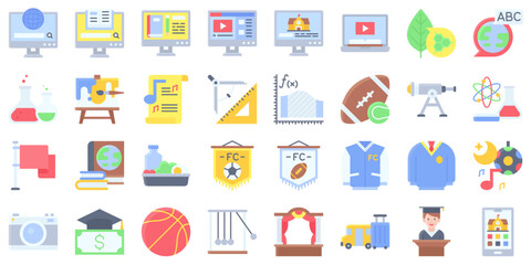 High school related flat vector icon set 2