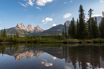 Incredible nature scenery outside of Banff National Park during summer time with iconic Three...