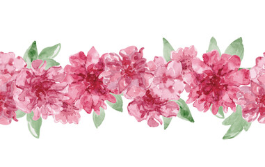 seamless border with red flowers peony and green leaves. vector - 618554726