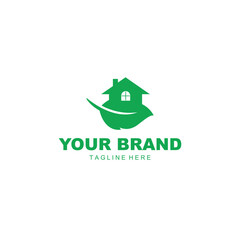 simple and elegant logo of green leaf and house