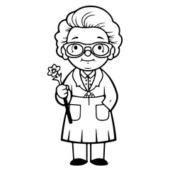 elderly woman, old woman, Cute elderly woman outline vector illustration