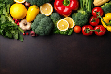 Obraz na płótnie Canvas fresh table dark background ingredient vegetarian organic food healthy cooking vegetable. Generative AI.