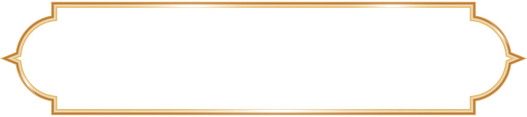 Ramadan window frame shape. Islamic golden ribbon for text. Muslim mosque panel element with ornament. Turkish tag