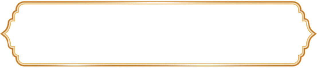 Ramadan window frame shape. Islamic golden ribbon for text. Muslim mosque panel element with ornament. Turkish tag