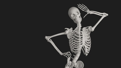 skeleton posing 3d render with black background