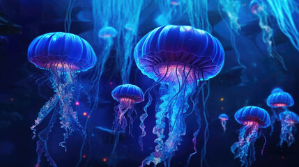 Colourfull jellyfishes in undersea