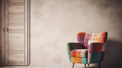 Armchair multicolour with drawer in white grunge room.3d rendering