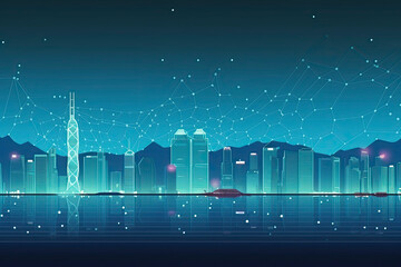 Smart city and abstract line and dot connect with gradient line design.AI generated