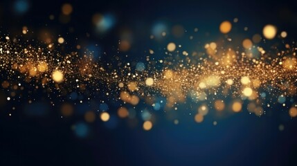 Fototapeta na wymiar Abstract background with Dark blue and gold particle. Christmas Golden light shine particles bokeh on navy blue background. Gold foil texture. Holiday concept. Generative AI